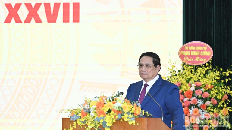 Bí thư Đảng ủy Chính phủ, Thủ tướng Chính phủ Phạm Minh Chính phát biểu ý kiến chỉ đạo đại hội. (Ảnh: TRẦN HẢI) ndo_br_b5-3522.jpg