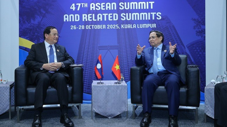 Thủ tướng Chính phủ Phạm Minh Chính khẳng định Việt Nam luôn ủng hộ mạnh mẽ, toàn diện công cuộc đổi mới của Lào. (Ảnh: VGP/Nhật Bắc) lao-2-1749.jpg