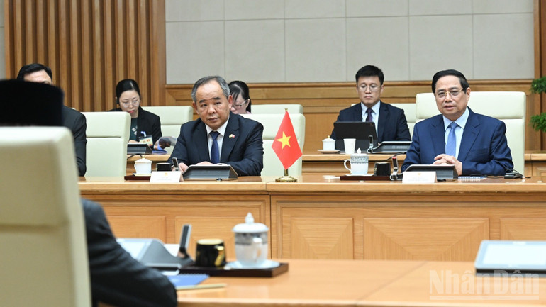 Thủ tướng Chính phủ Phạm Minh Chính phát biểu ý kiến tại cuộc hội kiến. (Ảnh: Trần Hải)