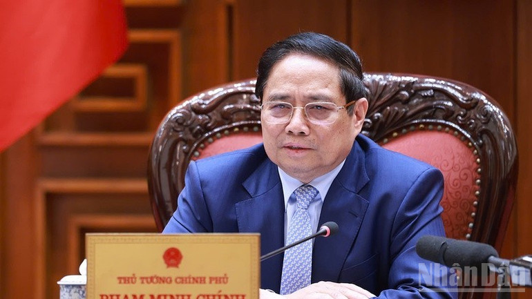 Thủ tướng Phạm Minh Chính phát biểu ý kiến chỉ đạo cuộc họp. (Ảnh: Trần Hải) ndo_br_c1-1792.jpg