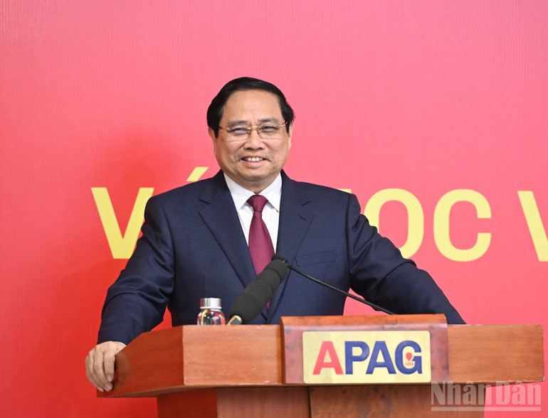 Thủ tướng Phạm Minh Chính phát biểu ý kiến tại buổi làm việc. (Ảnh: Trần Hải)