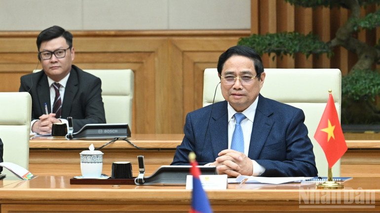 Thủ tướng Chính phủ Phạm Minh Chính phát biểu ý kiến tại cuộc hội kiến. (Ảnh: TRẦN HẢI)