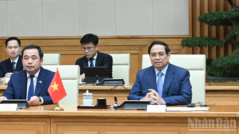 Thủ tướng Chính phủ Phạm Minh Chính phát biểu ý kiến tại cuộc hội kiến. (Ảnh: TRẦN HẢI)