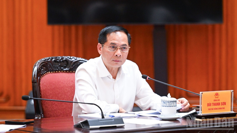 Phó Thủ tướng Bùi Thanh Sơn phát biểu ý kiến tại cuộc họp. (Ảnh: Trần Hải)