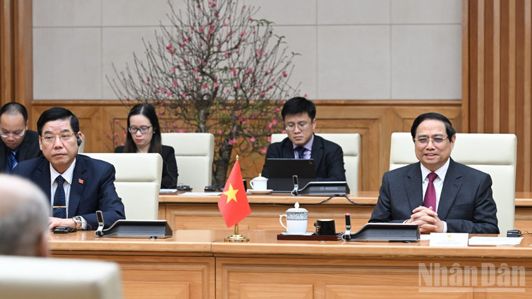 Thủ tướng Chính phủ Phạm Minh Chính phát biểu ý kiến tại cuộc hội kiến. (Ảnh: Trần Hải)