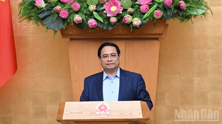 Thủ tướng Chính phủ Phạm Minh Chính phát biểu ý kiến tại phiên họp. (Ảnh: Trần Hải)