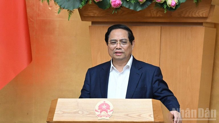 Thủ tướng Phạm Minh Chính phát biểu ý kiến tại phiên họp. (Ảnh: Trần Hải)
