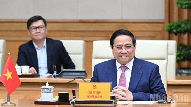 Thủ tướng Chính phủ Phạm Minh Chính phát biểu ý kiến tại buổi tiếp. (Ảnh: TRẦN HẢI)