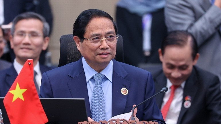 Thủ tướng Phạm Minh Chính phát biểu tại Hội nghị Cấp cao ASEAN-Nhật Bản lần thứ 28. (Ảnh: VGP/Nhật Bắc) a4-2980.jpg