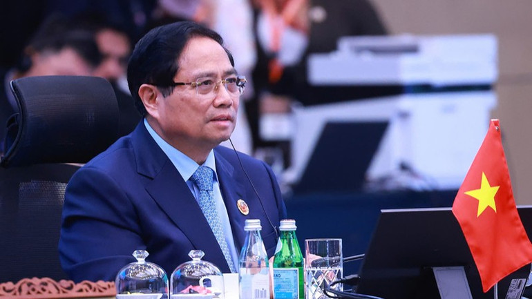 Thủ tướng Phạm Minh Chính nhấn mạnh: ASEAN và Ấn Độ là hai 'mỏ neo chiến lược' kết nối Ấn Độ Dương và Thái Bình Dương. Việt Nam ủng hộ Ấn Độ tiếp tục triển khai chính sách "Hành động Hướng Đông", tăng cường hợp tác toàn diện, thực chất với ASEAN. (Ảnh: Dương Giang/TTXVN) an3-2233.jpg