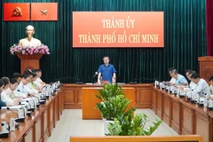 Đồng chí Nguyễn Thanh Nghị, Phó Bí thư Thường trực Thành ủy Thành phố Hồ Chí Minh, Tổ trưởng Tổ công tác số 1 Ban chỉ đạo đại hội Thành ủy Thành phố Hồ Chí Minh phát biểu chỉ đạo tại buổi làm việc của đoàn với phường Lái Thiêu và Tân Phước (Ảnh: Cộng tác viên).