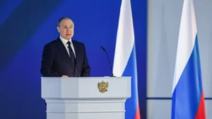 Tổng thống Nga Vladimir Putin phát biểu tại Thủ đô Moskva. (Ảnh: THX/TTXVN)