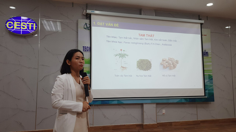 Tiến sĩ Lê Thị Hồng Vân, Trường Đại học Y Dược Thành phố Hồ Chí Minh trình bày tại buổi hợp tác công nghệ.
