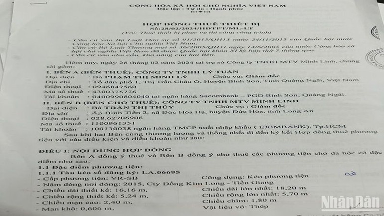 Hợp đồng thuê thiết bị tàu kéo, sà lan giữa hai doanh nghiệp