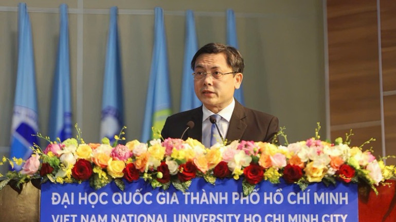 Phó Giáo sư, Tiến sĩ Nguyễn Minh Tâm, Phó Giám đốc Đại học Quốc gia Thành phố Hồ Chí Minh phát biểu tại chương trình.
