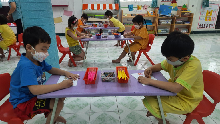 Giờ học tập của các cháu Trường mầm non Tuổi Thơ 7, quận 3, Thành phố Hồ Chí Minh.