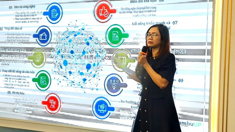 Bà Nguyễn Hương Quỳnh, Giám đốc điều hành Nền tảng kết nối Đổi mới sáng tạo BambuUP phát biểu tại hội thảo.