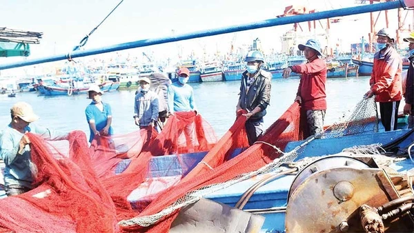 Ngư dân tất bật chuẩn bị ngư cụ ra khơi.
