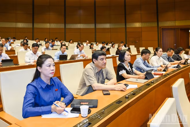 Các đại biểu Quốc hội dự phiên họp ở hội trường sáng 7/8. (Ảnh: DUY LINH)