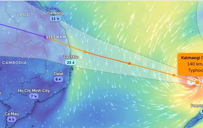 Vị trí bão số 13 lúc 11 giờ 20 phút ngày 5/11. (Ảnh Zoom Earth)
