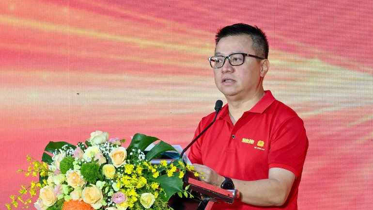 Tổng Biên tập Báo Nhân Dân Lê Quốc Minh phát biểu khai mạc. (Ảnh: Thủy Nguyên) z6911876910097-5d23aa18509cdcd827f8bd7b9f92647f-223.jpg