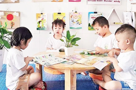 Giờ học của trẻ tại Trường mầm non Thạch Khôi, thành phố Hải Phòng. (Ảnh HUYỀN MINH)