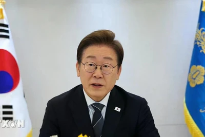 Tổng thống Hàn Quốc Lee Jae Myung phát biểu tại cuộc họp ở Seoul. (Ảnh: Yonhap/TTXVN) 