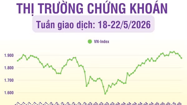 [Infographic] Chứng khoán tuần 18-22/5: Thanh khoản trong tuần tăng, khối lượng giao dịch tăng 11,3% so tuần trước