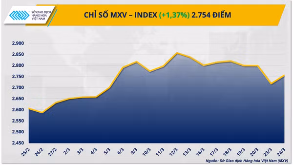 Lực mua áp đảo trên thị trường hàng hóa, chỉ số MXV-Index tăng 1,4%