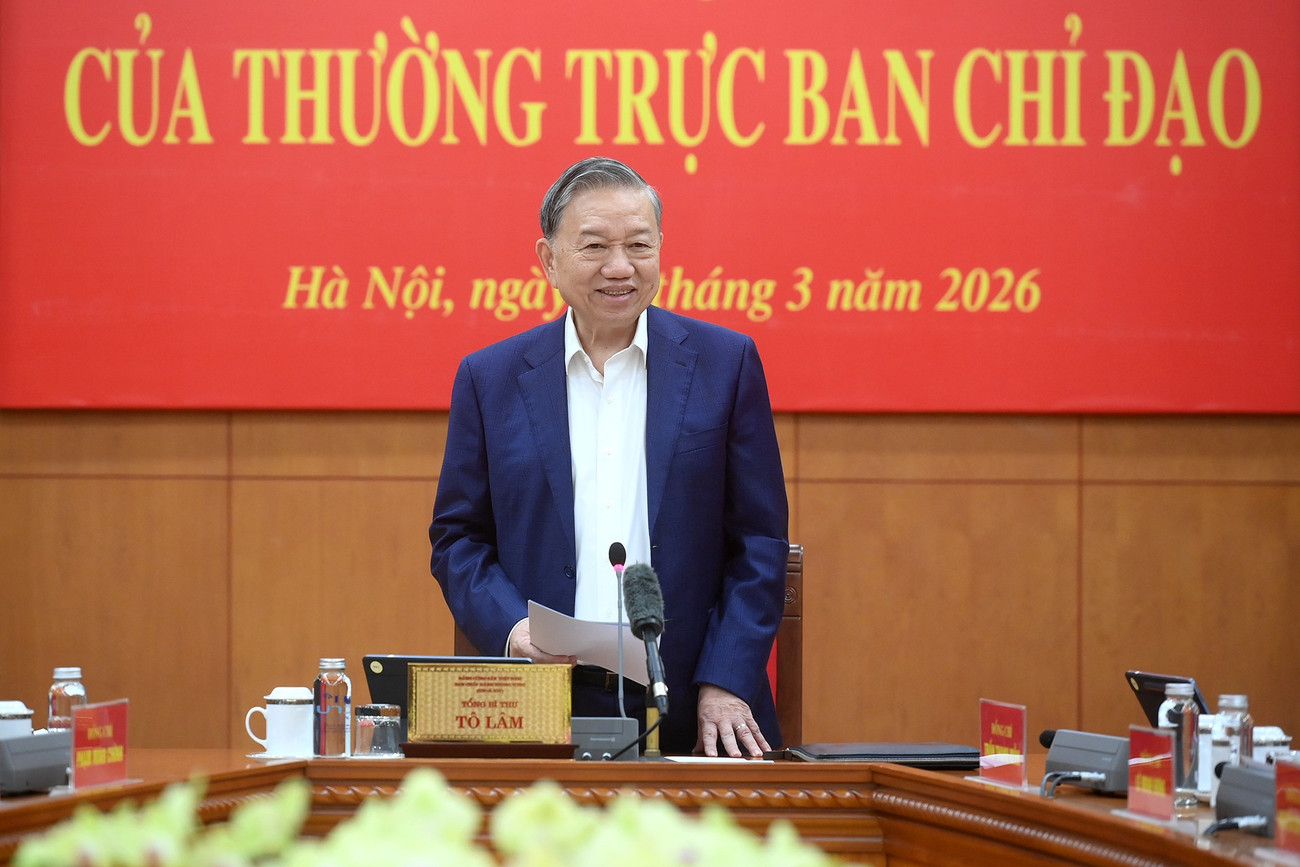 Tổng Bí thư Tô Lâm chủ trì Phiên họp quý I năm 2026 của Thường trực Ban Chỉ đạo Trung ương về hoàn thiện thể chế, pháp luật. (Ảnh: ĐĂNG KHOA)