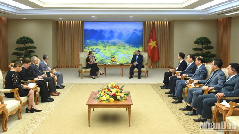 Quang cảnh buổi tiếp. (Ảnh: Trần Hải)