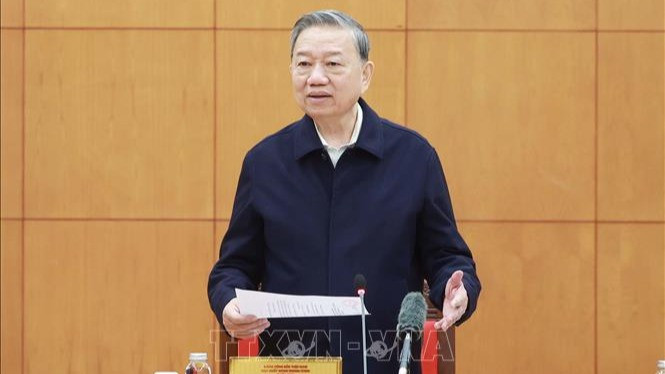 Tổng Bí thư Tô Lâm phát biểu tại cuộc họp. (Ảnh: TTXVN)