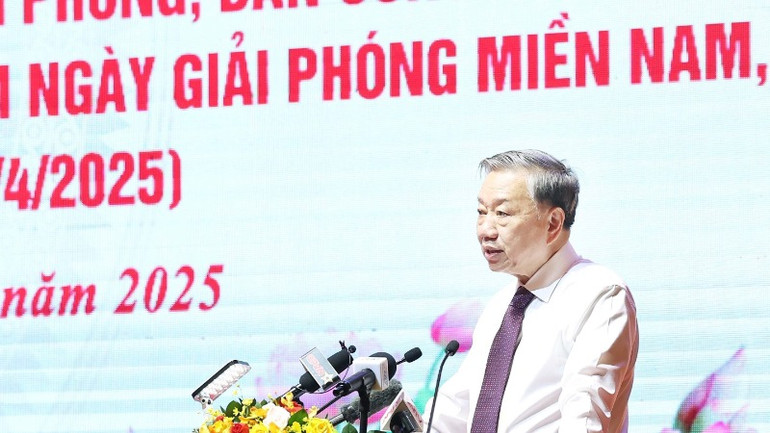 Tổng Bí thư Tô Lâm phát biểu tại buổi gặp mặt. (Ảnh: Thống Nhất/TTXVN)