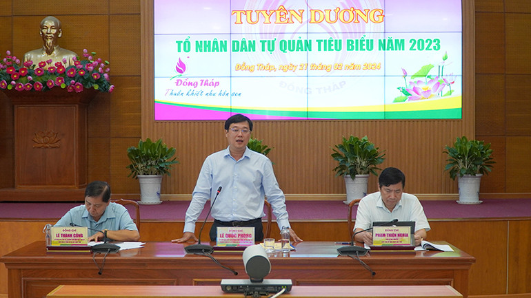 Bí thư Tỉnh ủy Đồng Tháp Lê Quốc Phong phát biểu tại hội nghị. Ảnh: HỮU NGHĨA