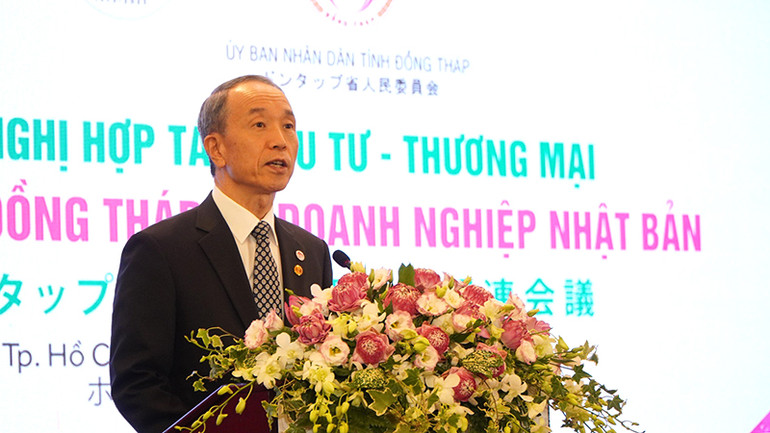 Ngài Ono Masuo, Tổng Lãnh sự Nhật Bản tại Thành phố Hồ Chí Minh phát biểu tại hội nghị.