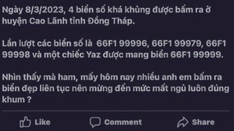 Thông tin lan truyền trên mạng xã hội về 4 biển số xe đẹp được cấp trong ngày 8/3.