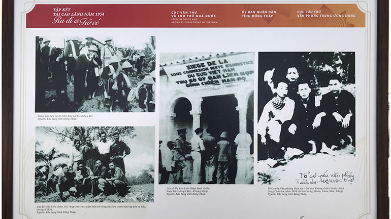 Cụm hình ảnh “Tập kết tại Cao Lãnh năm 1954-Ra đi để trở về”. (Ảnh: Bảo tàng tỉnh Đồng Tháp)