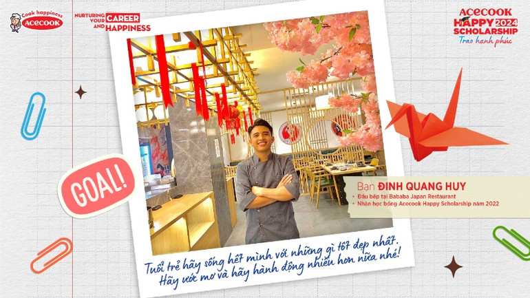 Quang Huy tại buổi trao học bổng.