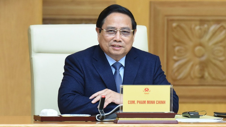 Thủ tướng Phạm Minh Chính phát biểu ý kiến tại buổi gặp gỡ. (Ảnh: TRẦN HẢI)