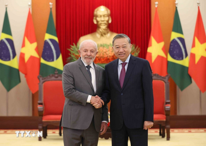 Tổng Bí thư Tô Lâm tiếp Tổng thống Cộng hòa Liên bang Brazil Luiz Inácio Lula da Silva. (Ảnh: An Đăng/TTXVN) Tổng Bí thư Tô Lâm tiếp Tổng thống Cộng hòa Liên bang Brazil Luiz Inácio Lula da Silva. (Ảnh: An Đăng/TTXVN)