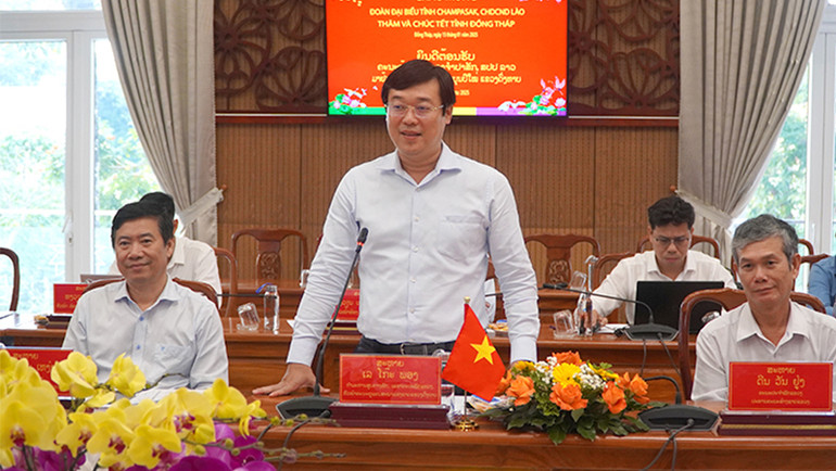 Bí thư Tỉnh ủy Đồng Tháp Lê Quốc Phong phát biểu tại buổi tiếp đoàn. (Ảnh: HỮU NGHĨA) Bí thư Tỉnh ủy Đồng Tháp Lê Quốc Phong phát biểu tại buổi tiếp đoàn. (Ảnh: HỮU NGHĨA)