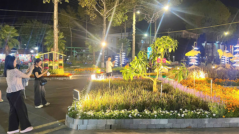 Du khách tham quan, chụp ảnh đường hoa ngay sau lễ khai mạc. Du khách tham quan, chụp ảnh đường hoa ngay sau lễ khai mạc.