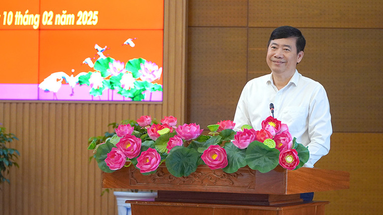 Đồng chí Phạm Thiện Nghĩa phát biểu tại buổi trao quyết định. (Ảnh: HỮU NGHĨA)