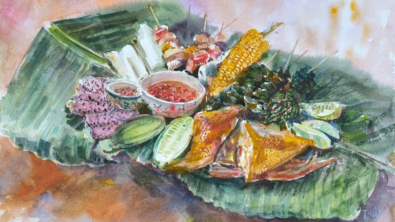 Tác phẩm "Món ăn tại chợ phiên vùng cao A Lưới" của tác giả Trần Thị Thanh Thủy.