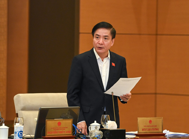 Tổng Thư ký, Chủ nhiệm Văn phòng Quốc hội Bùi Văn Cường phát biểu ý kiến tại phiên họp.