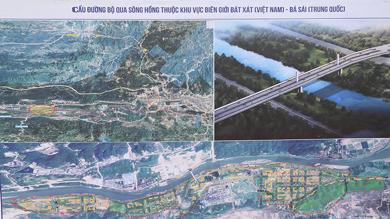 Phối cảnh cầu đường bộ qua sông Hồng biên giới Bát Xát (Việt Nam)-Bá Sái (Trung Quốc).