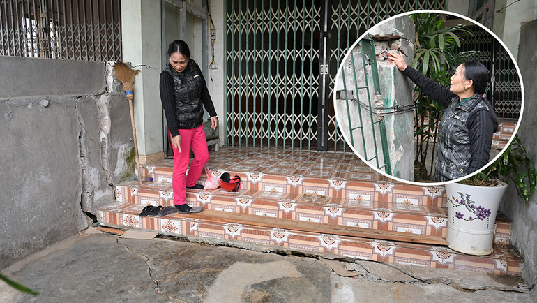 Ngôi nhà của gia đình bà Viêm Thị Luân cũng bị lún, nứt nhiều chỗ không bảo đảm an toàn.