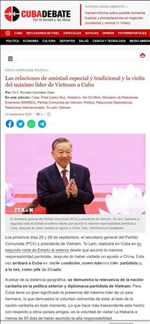 Bài viết về quan hệ Việt Nam-Cuba đăng tải mới đây trên báo điện tử CubaDebate. (Ảnh: Mai Phương/Pv TTXVN tại Cuba)