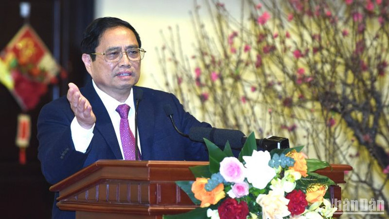 Thủ tướng Phạm Minh Chính phát biểu tại buổi gặp mặt.