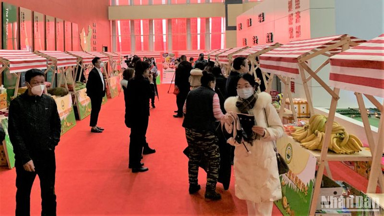 Đông đảo người dân thành phố Thiên Tân tham gia Lễ hội trái cây và giới thiệu sầu riêng Việt Nam. (Ảnh: HỮU HƯNG)